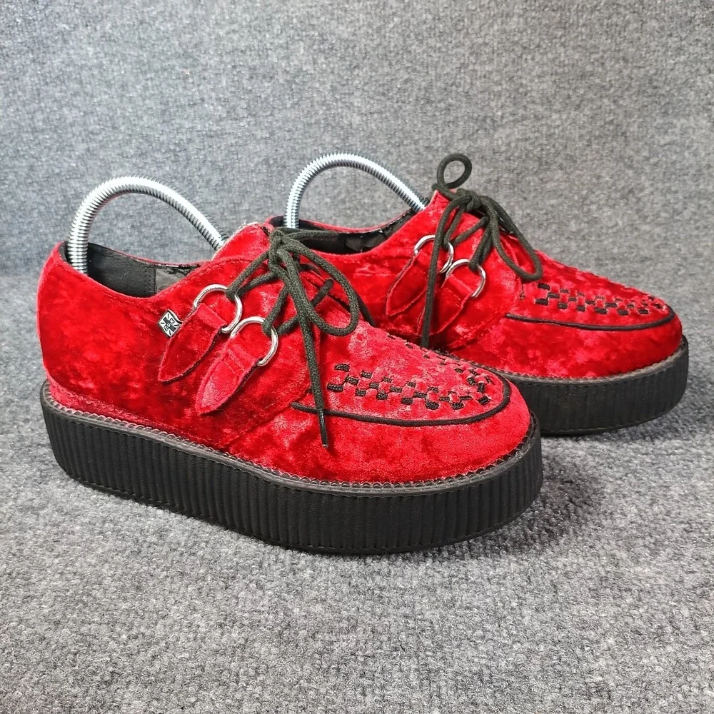 TUK Viva Mondo Creepers Women Size 7 Red Velvet Platform Shoes